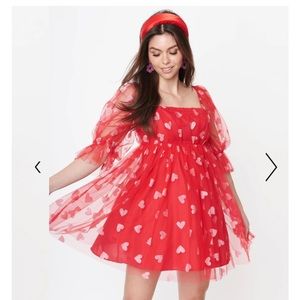 Smak Parlour Red & Pink Glitter Hearts Love Interest Babydoll Dress